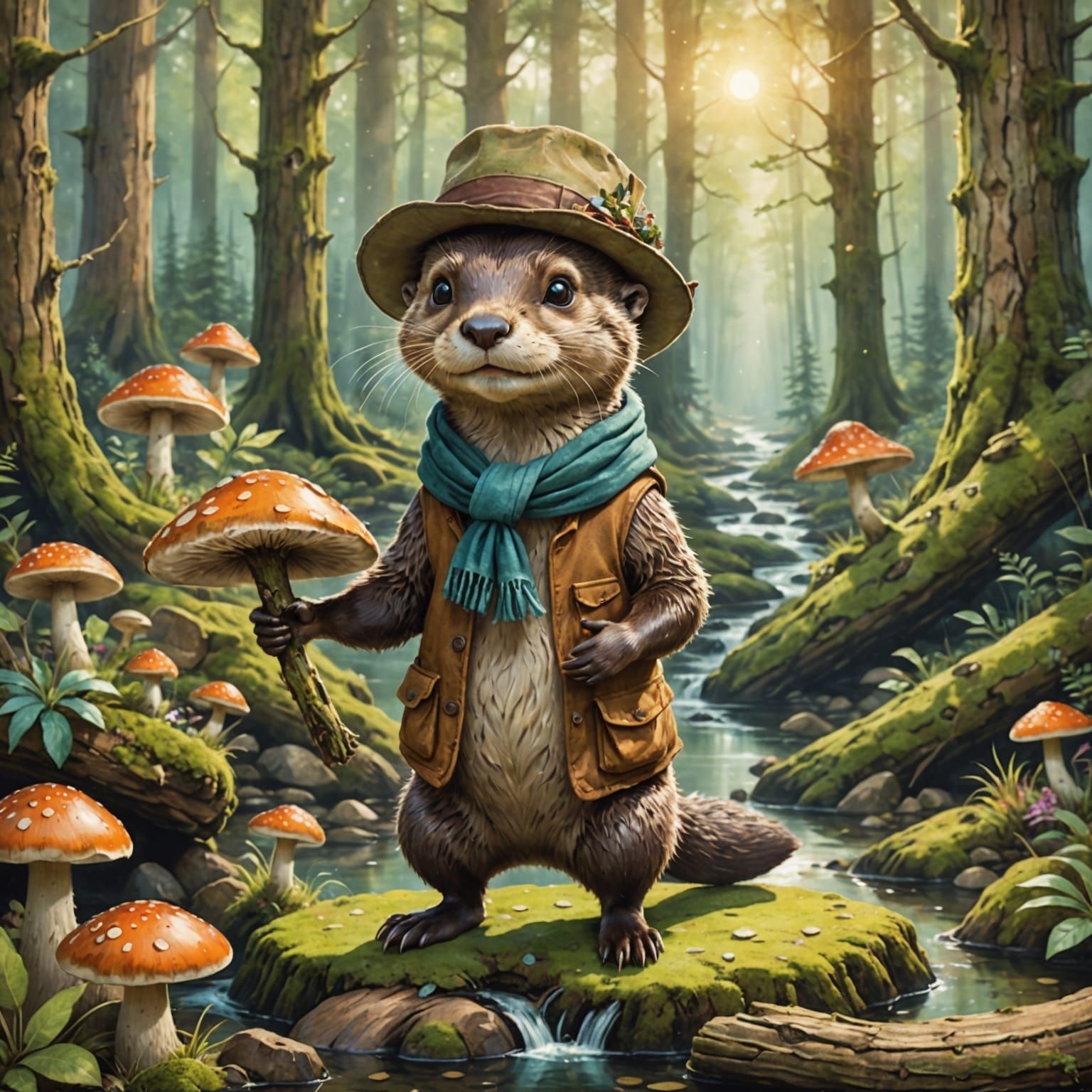 Otter Adventurer in Enchanted Forest Storybook Style