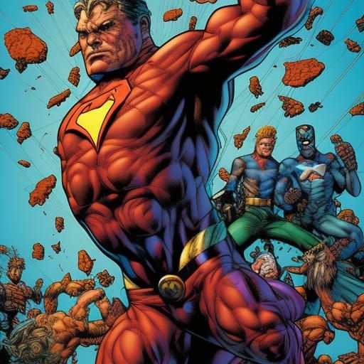 Dynamic Superhero in Comic Book Art Style