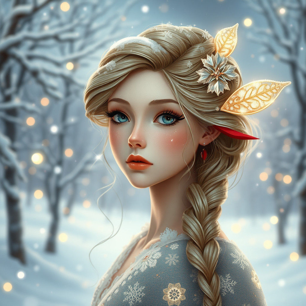 Hyperrealistic Winter Fairy Portrait with Sparkling Details