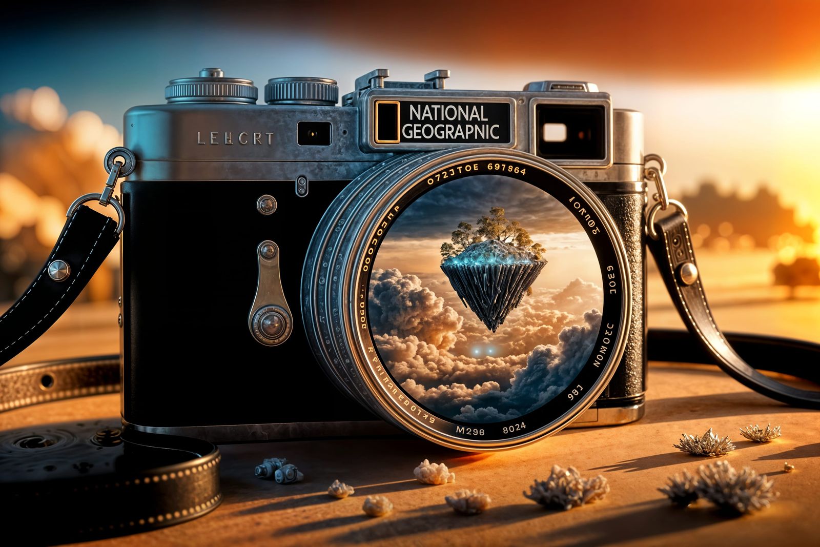 Surreal Floating Island Captured by Vintage Camera