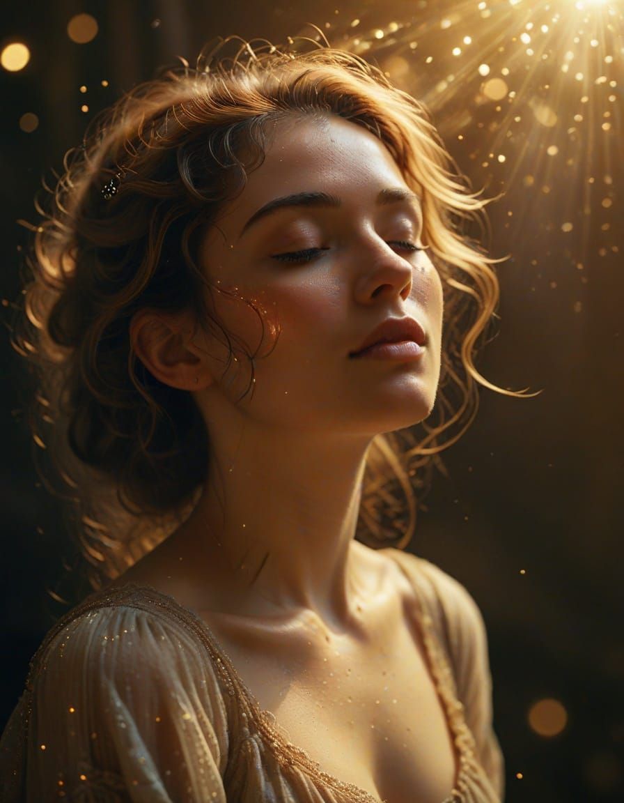 Ethereal Woman's Face in Golden Light