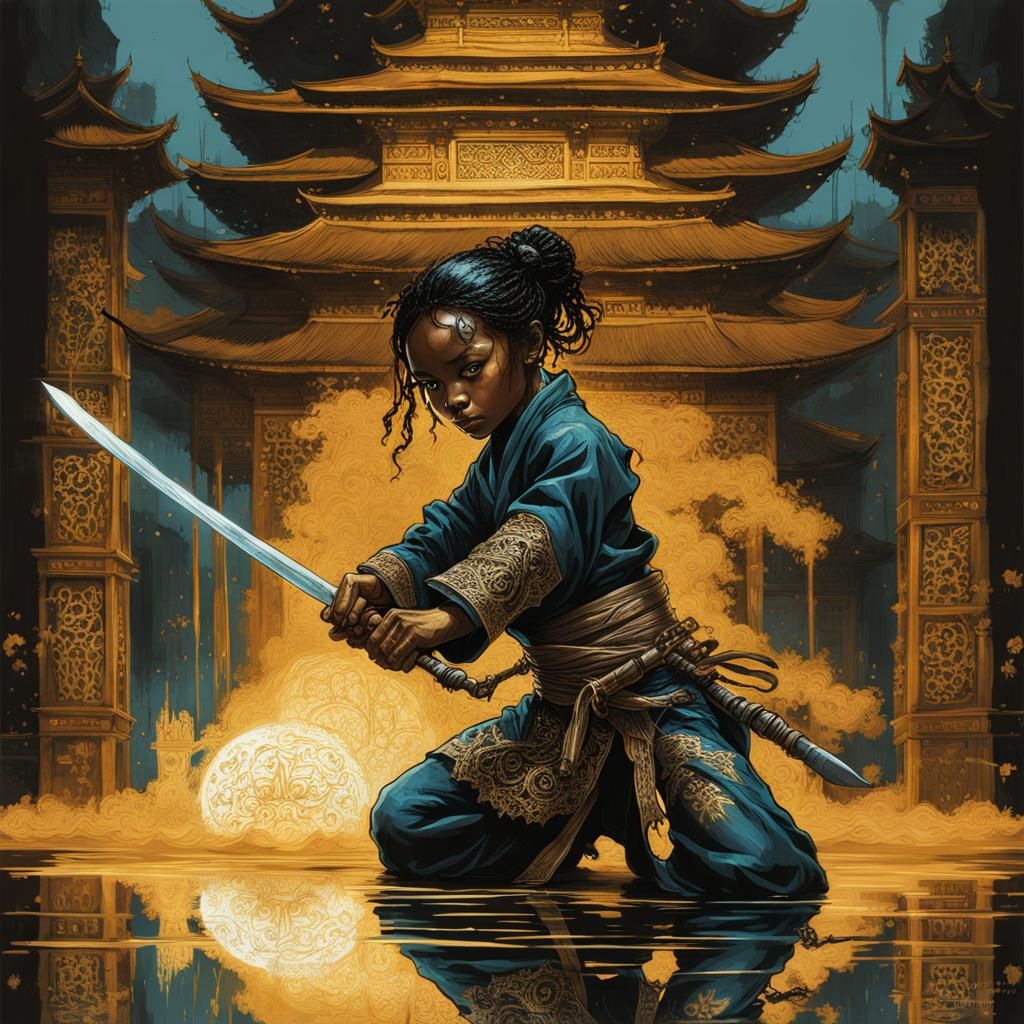 Bioluminescent Ninja Fight in Dark Fantasy Lace Art