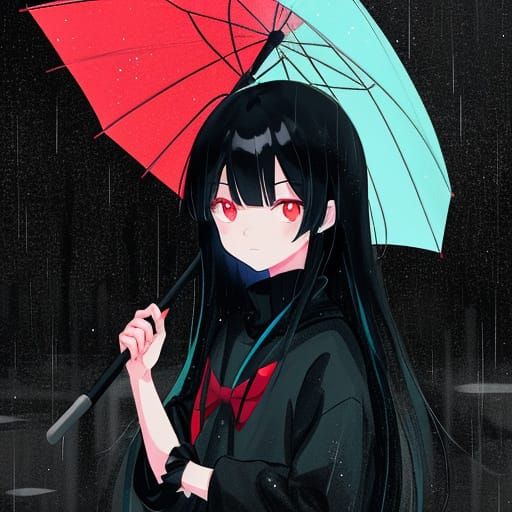 Manga-Inspired Girl in Rainy Night