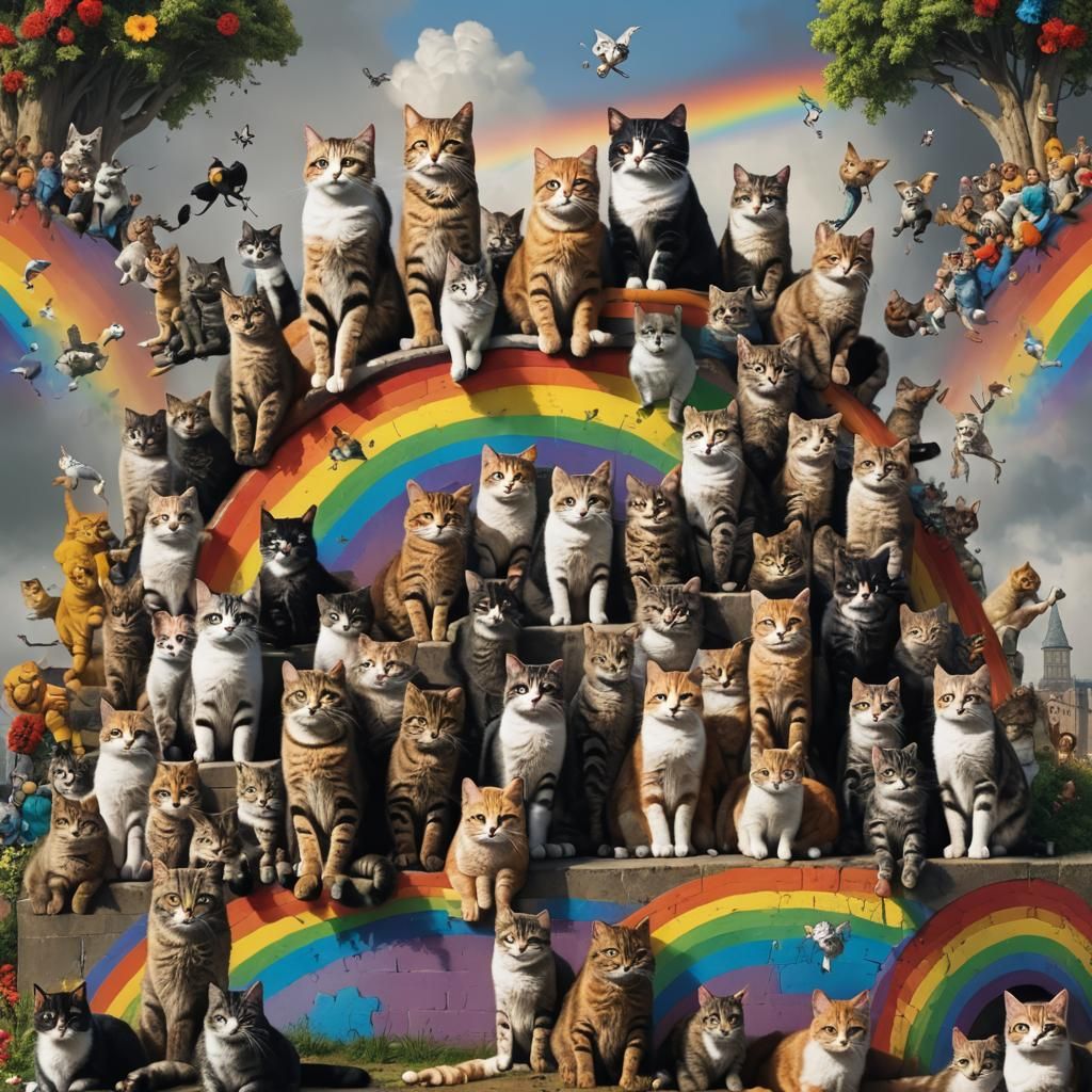 Cats on Rainbow in Banksy Style