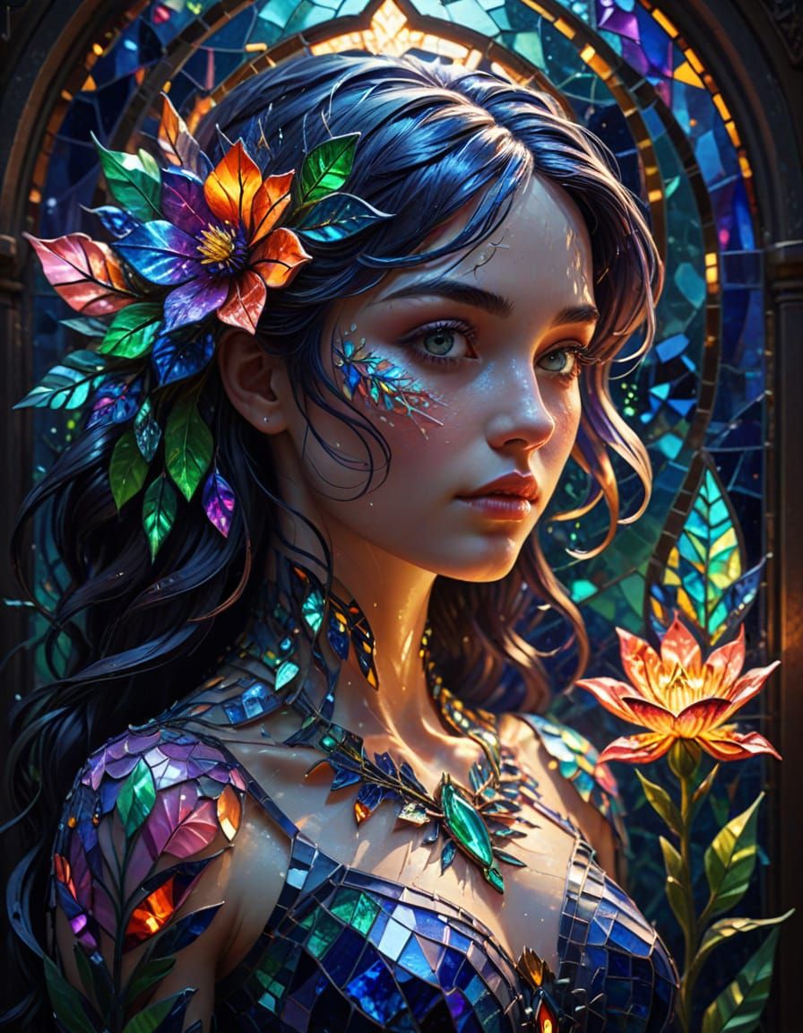 Mythical Flower of Glowing Stained Glass