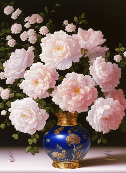 Dreamy Gardenias in Cloisonne Vase: Hyperrealistic Painting