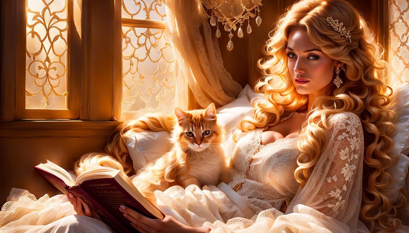 Cozy Reading Scene with Woman and Cat
