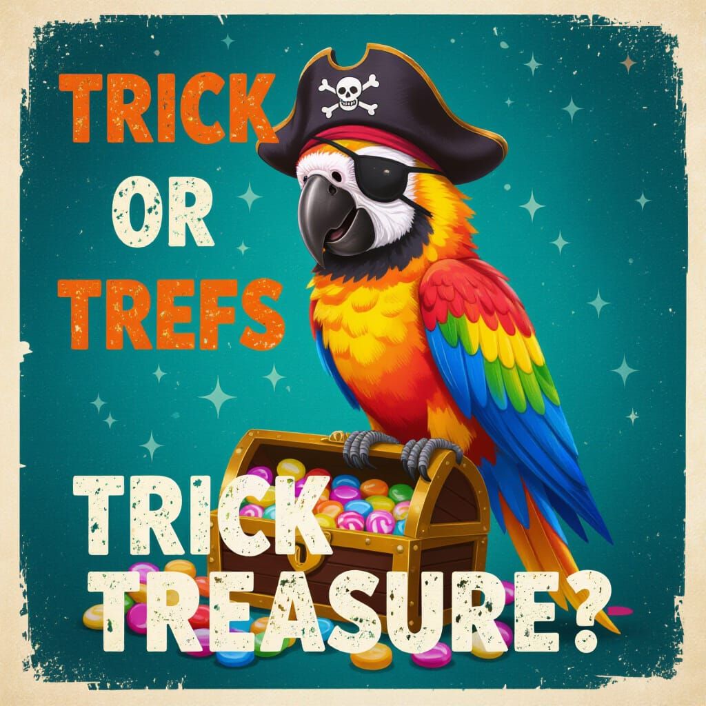 Colourful Pirate Parrot on Candy Treasure Chest