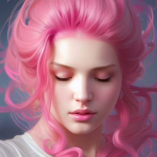 Pink-Haired Woman with Lollipop: Digital Art Portrait