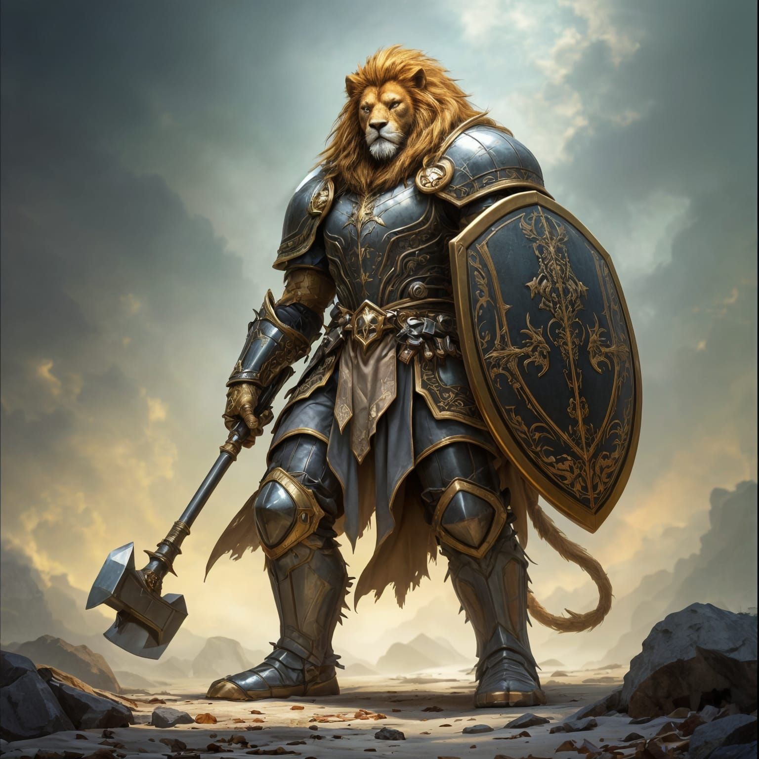 Lion Paladin in Gleaming Armor: Fantasy Art