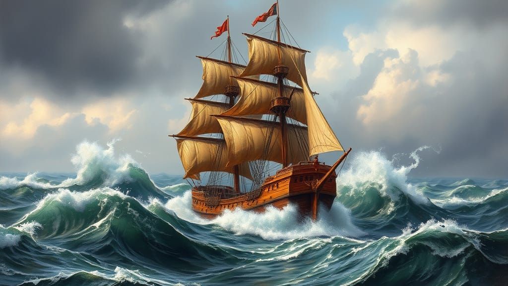 Majestic Pirate Ship in Turbulent Stormy Seas