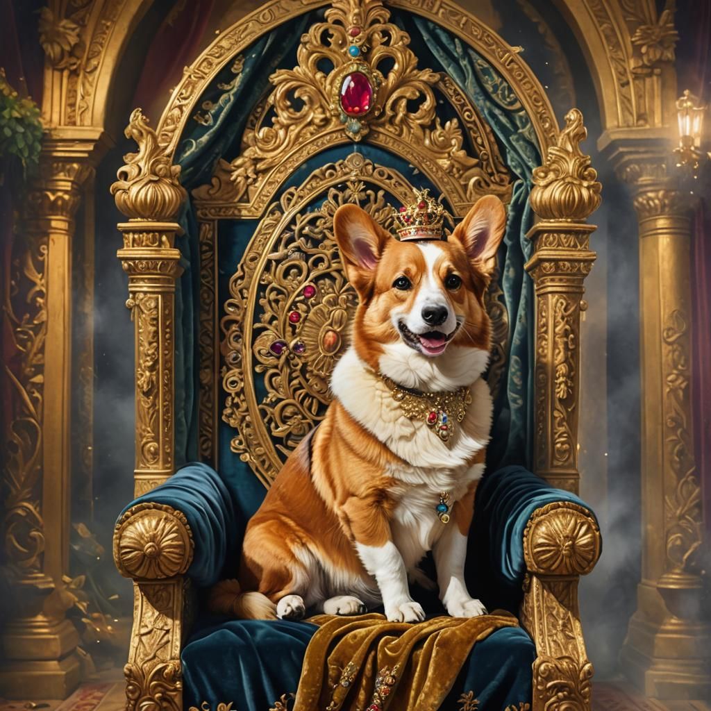 Corgi King on Jeweled Throne