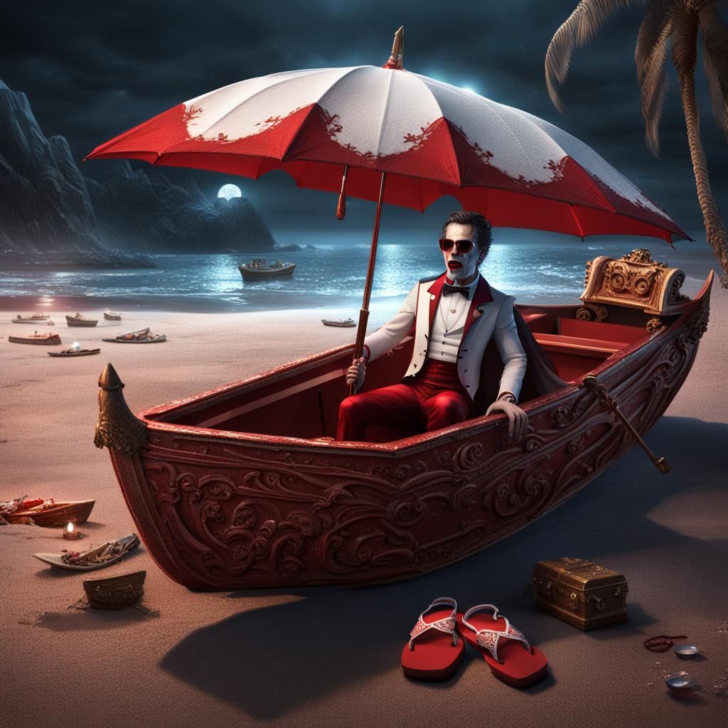 Dracula's Beach Getaway: A Fantastical Digital Painting