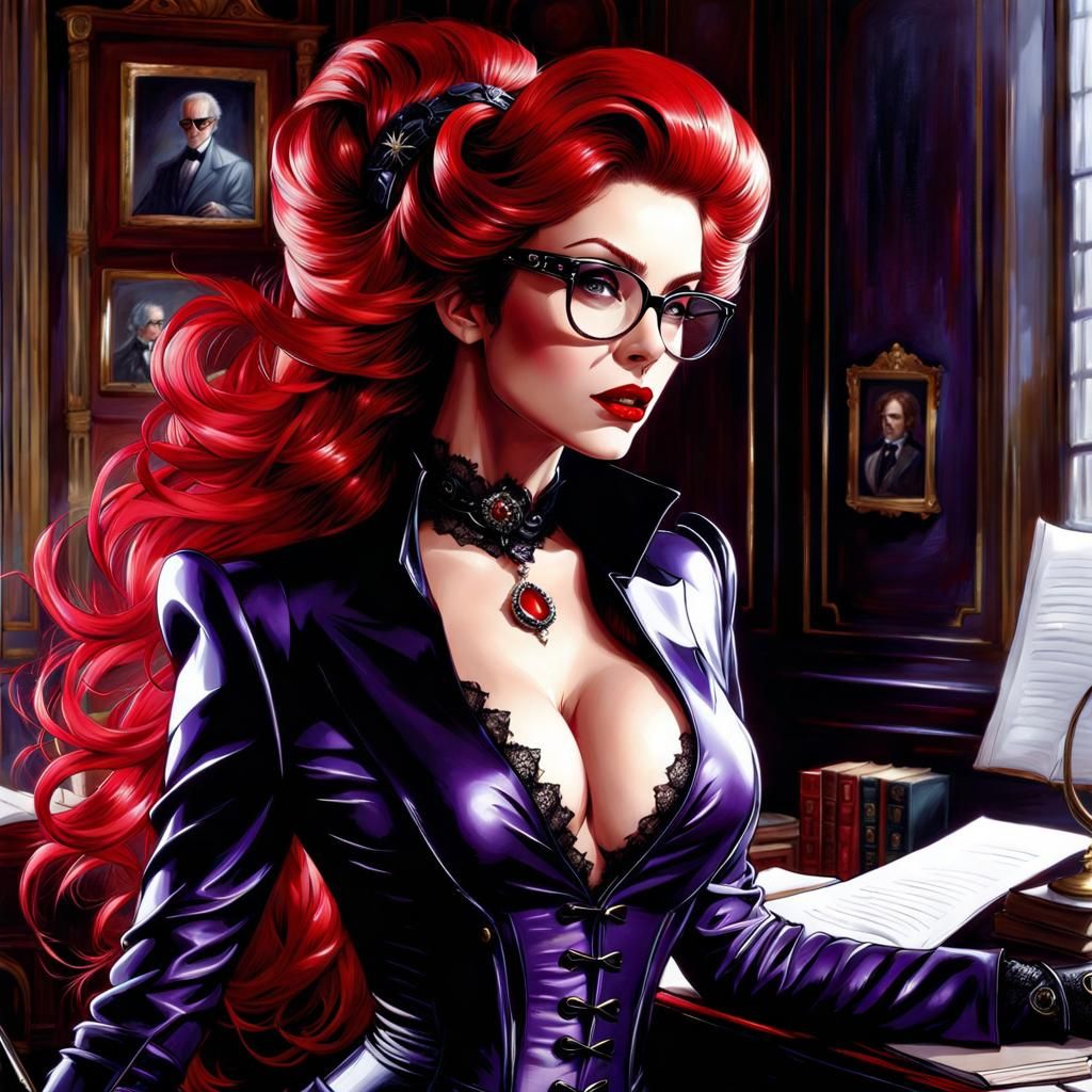 Gothic Teacher in Latex Lingerie: Fantasy Art
