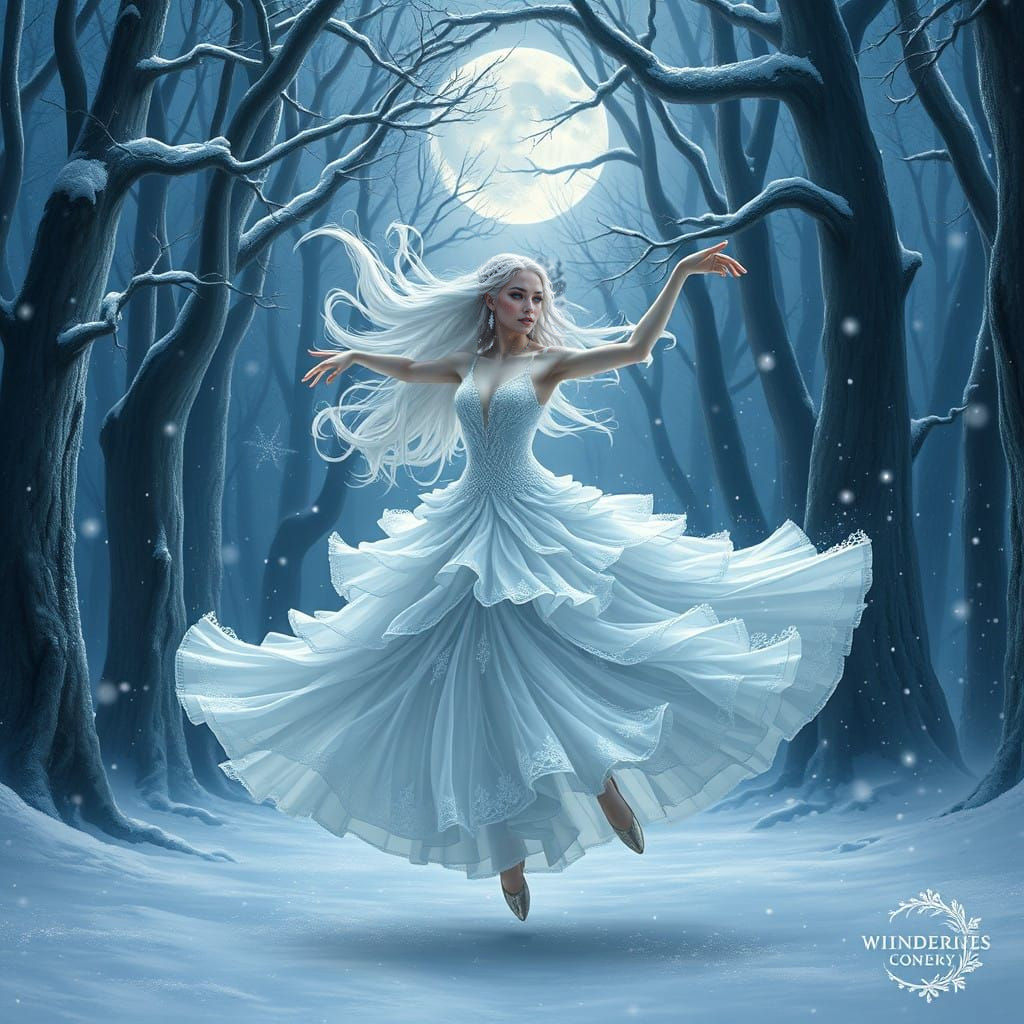 Ethereal Snow Dancer in Vibrant Fantastical Style