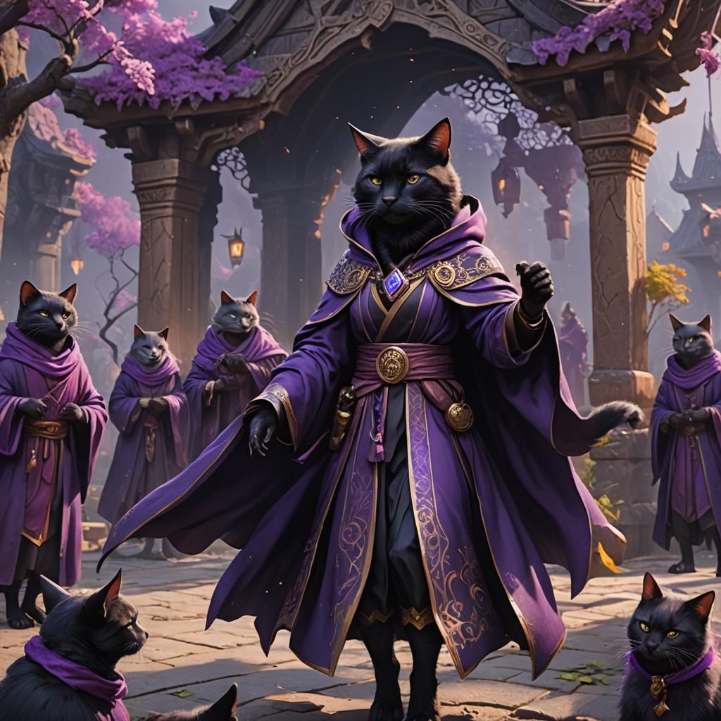 Female Catfolk in Purple Robes, Fantasy Art