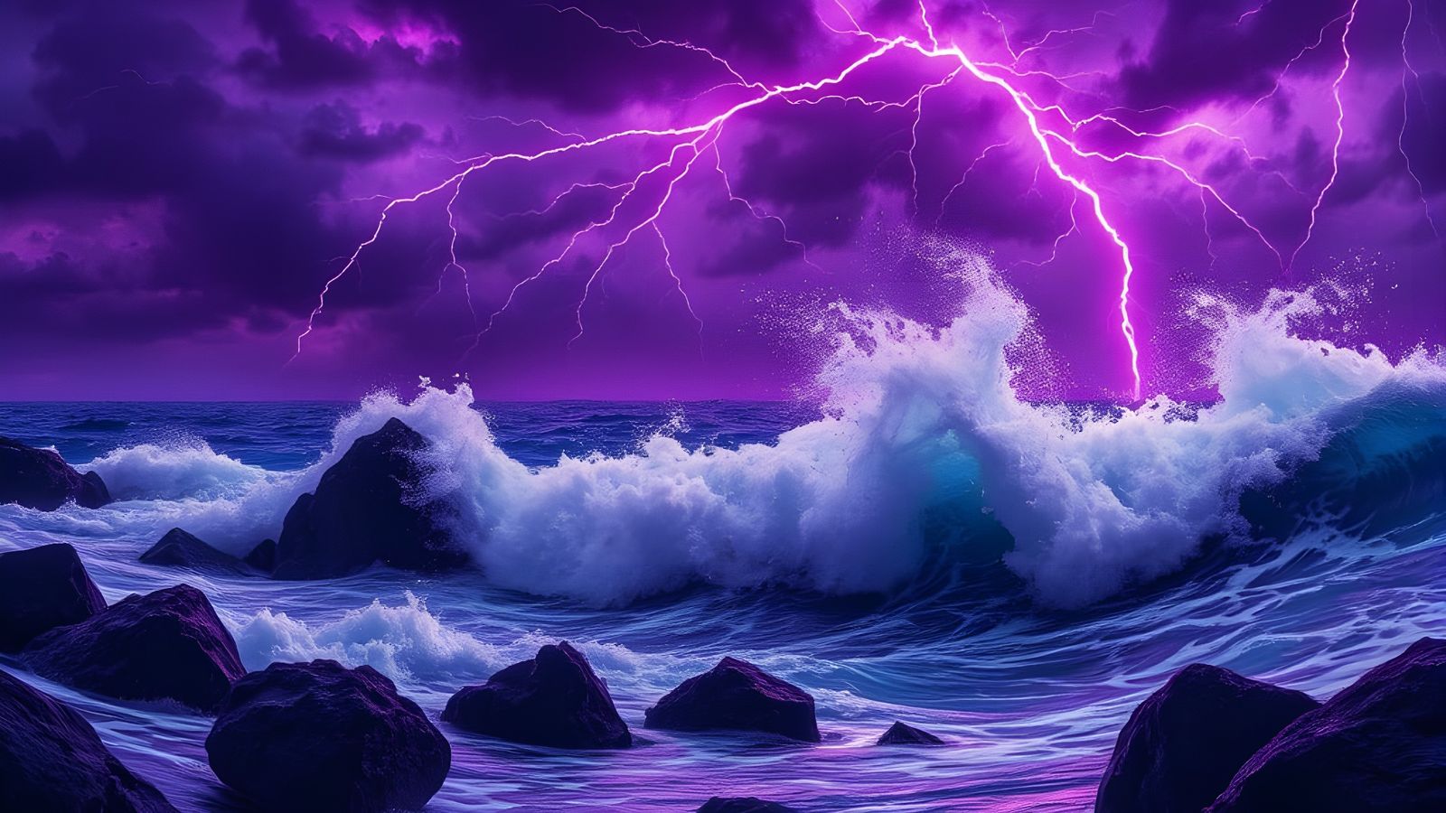 Dramatic Stormy Ocean in Purple and Blue
