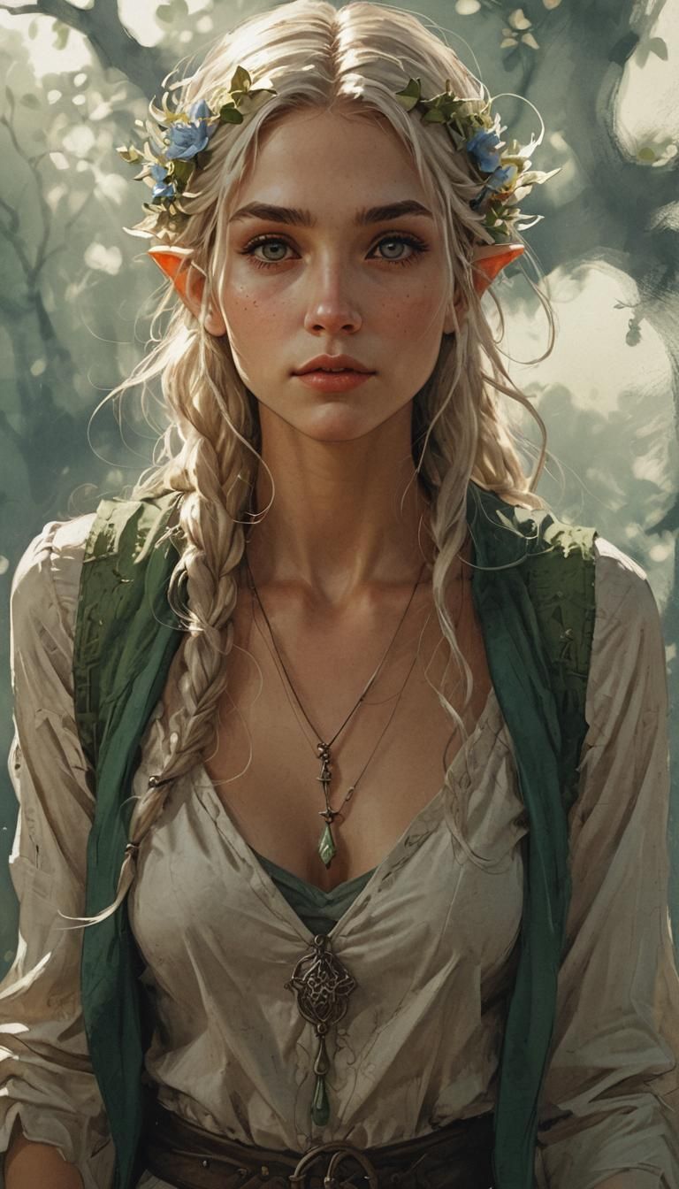 Elegant Elven Woman in Sketch Design