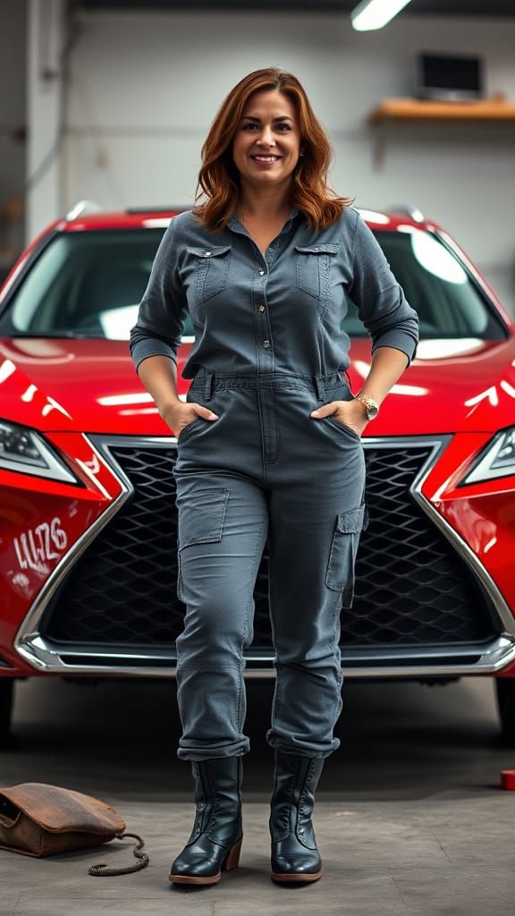 Photorealistic Portrait: Woman Mechanic Repairing Car