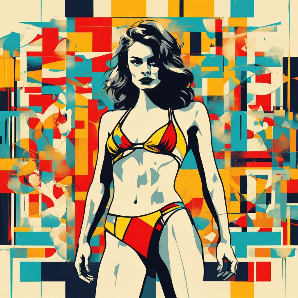 Bikini Woman in Geometric Pop Art Style