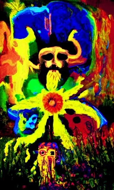 Psychedelic Viking with Flowers, Iridescent Art