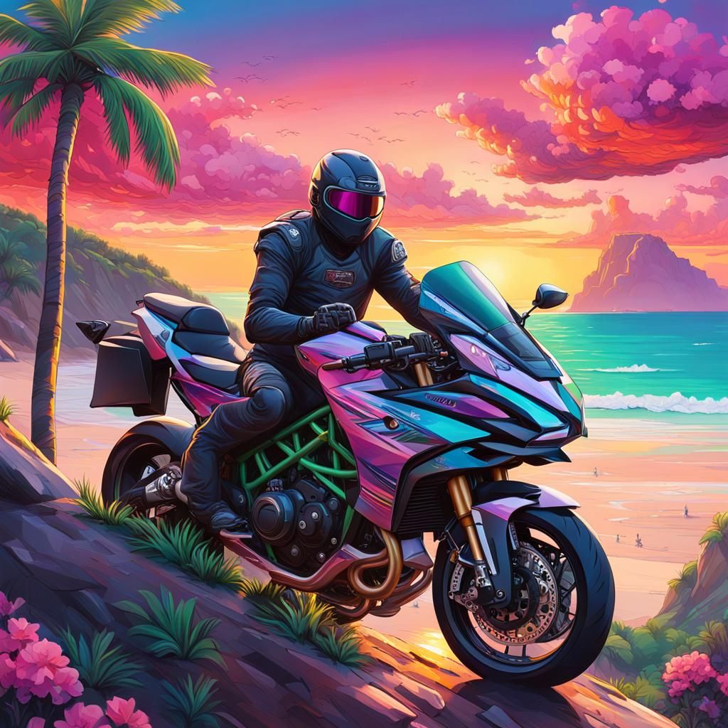 Ninja H2R on Tropical Coast at Sunrise