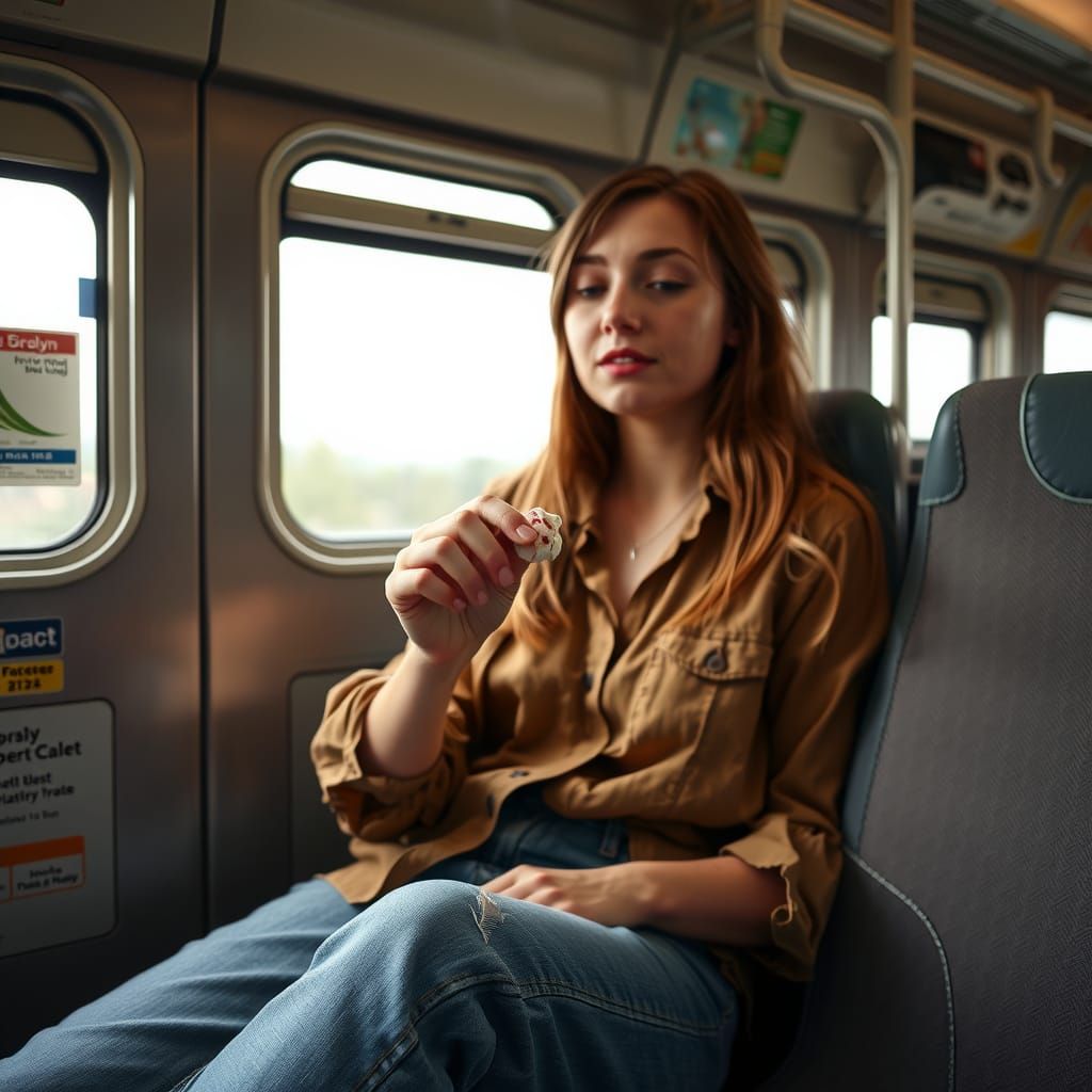 Young Woman Lost in Thought on a Train
