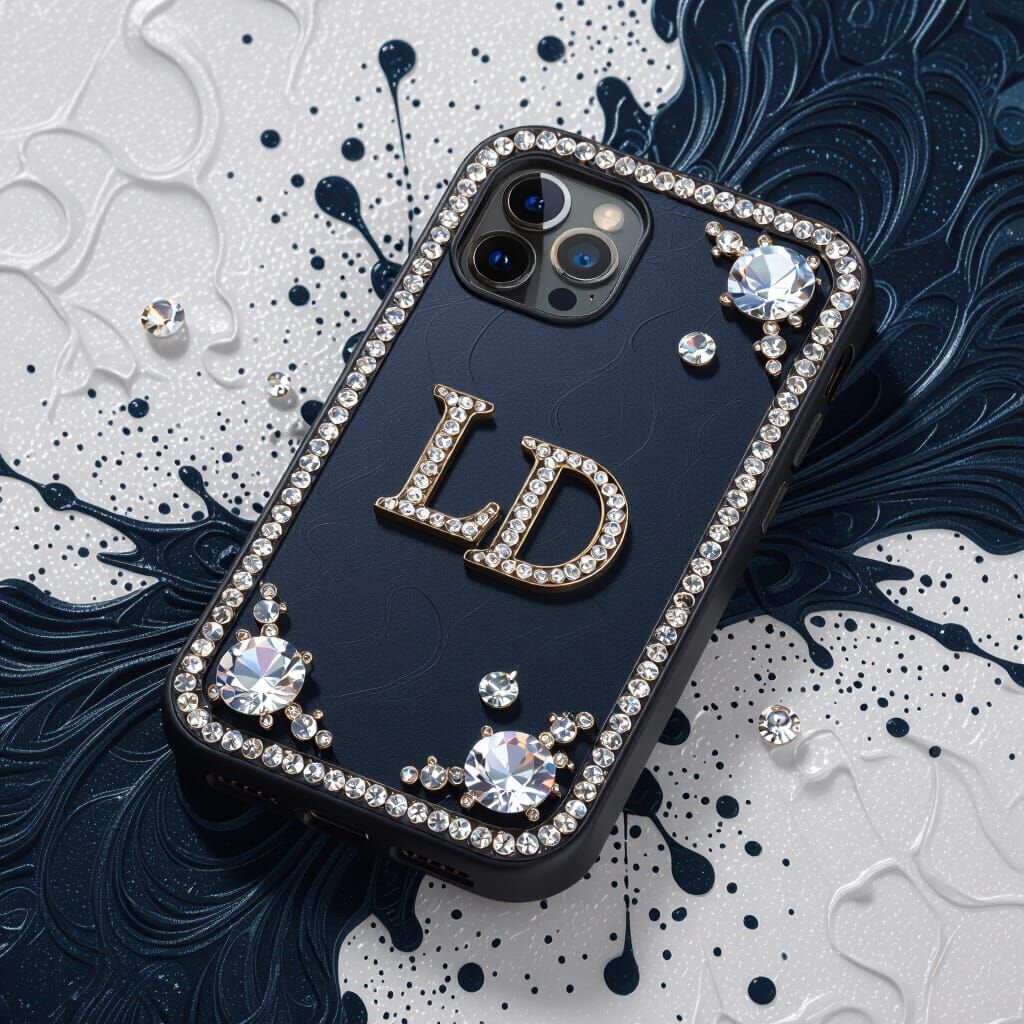 Classy Mobile Phone Case with Rhinestones and Initials LD