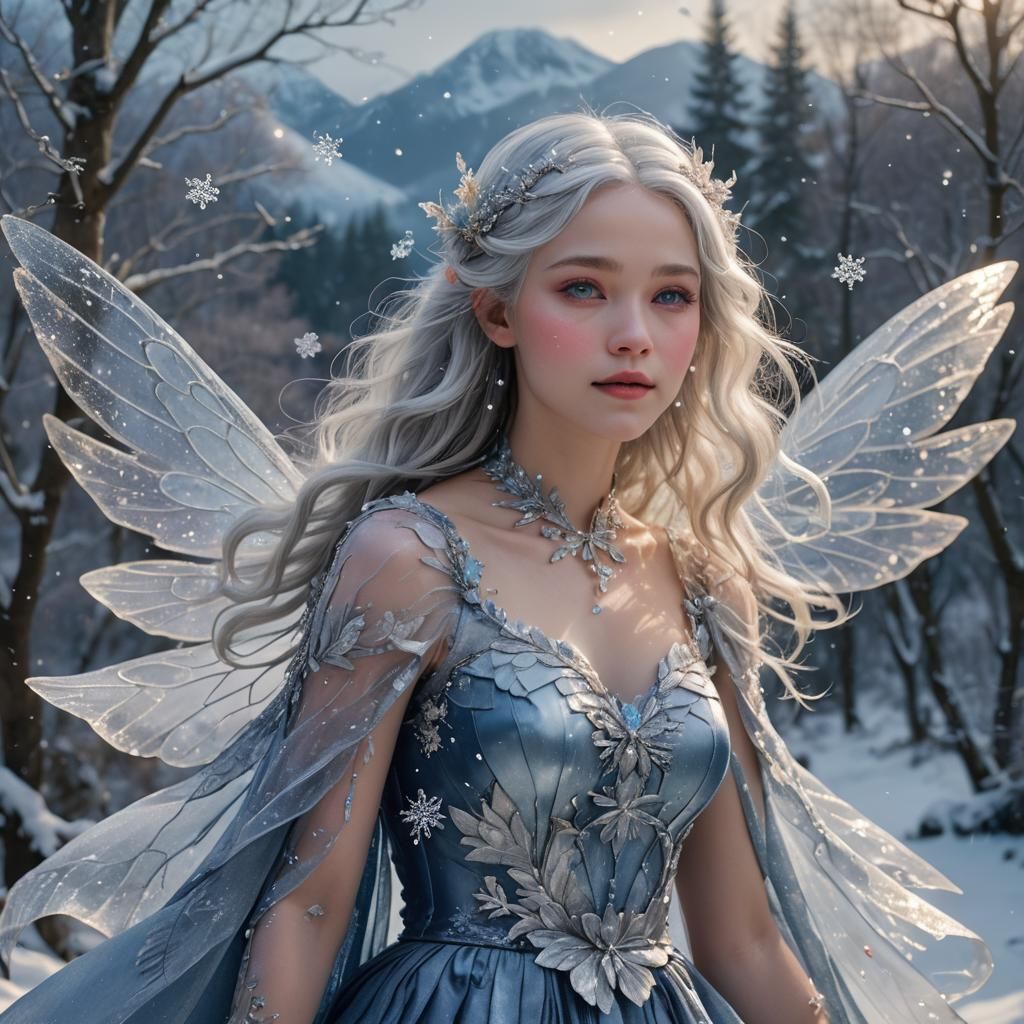 Joyful Mountain Fairy in a Winter Landscape