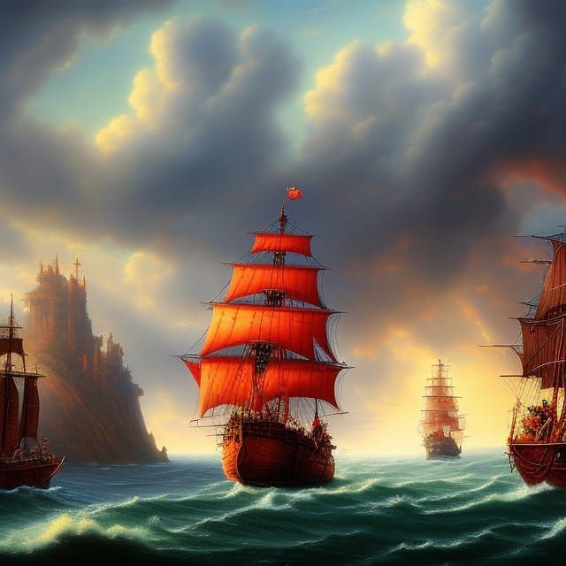 Giant Octopus Attacks Pirate Ship: Hyperrealistic Oil Painti...