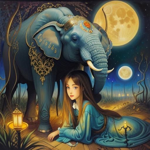 Elephant Alien Face in Surreal Forest, Dali Style