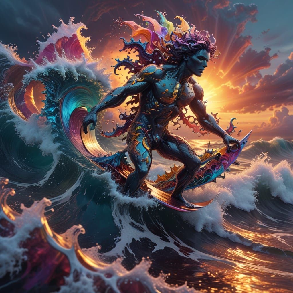 Epic Fractal Waves in Sunrise Ocean Storm, Hyper-Maximalist ...