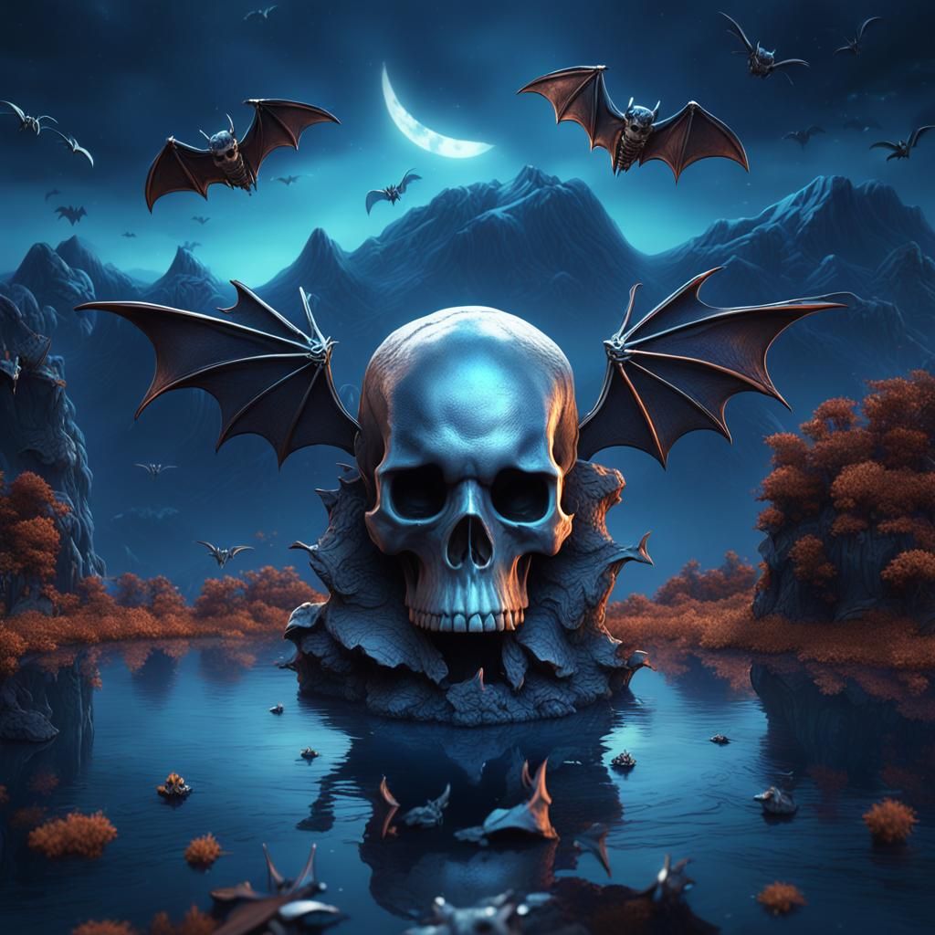 Skull Candy with Bats: Detailed Matte Painting