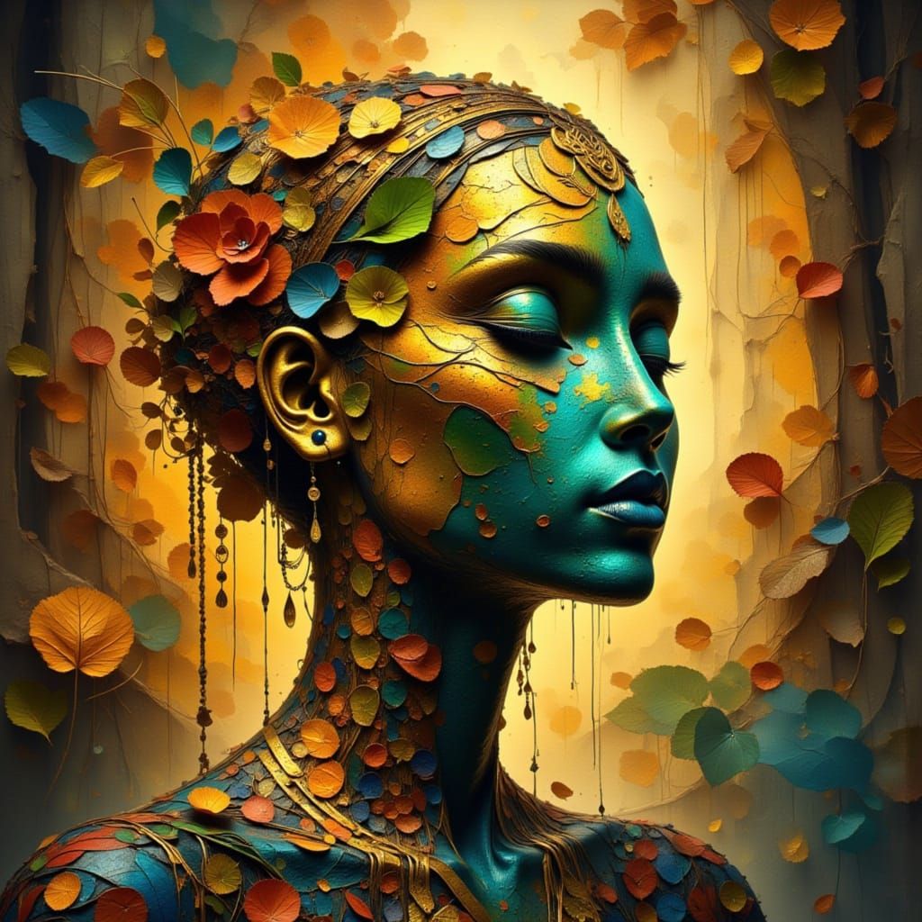 Egyptian Goddess in a Golden Glitch Aesthetic