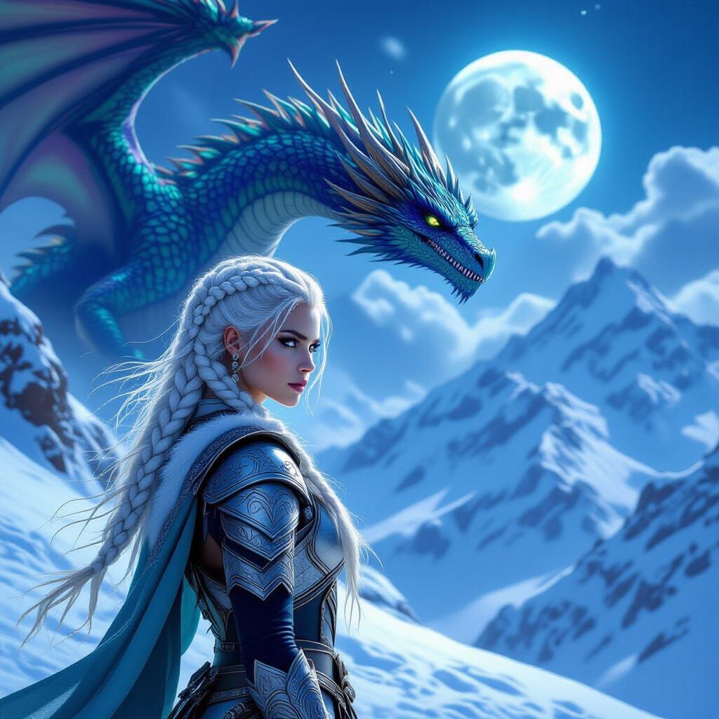 Celtic Warrior Queen with Dragon, in Dark Fantasy Style