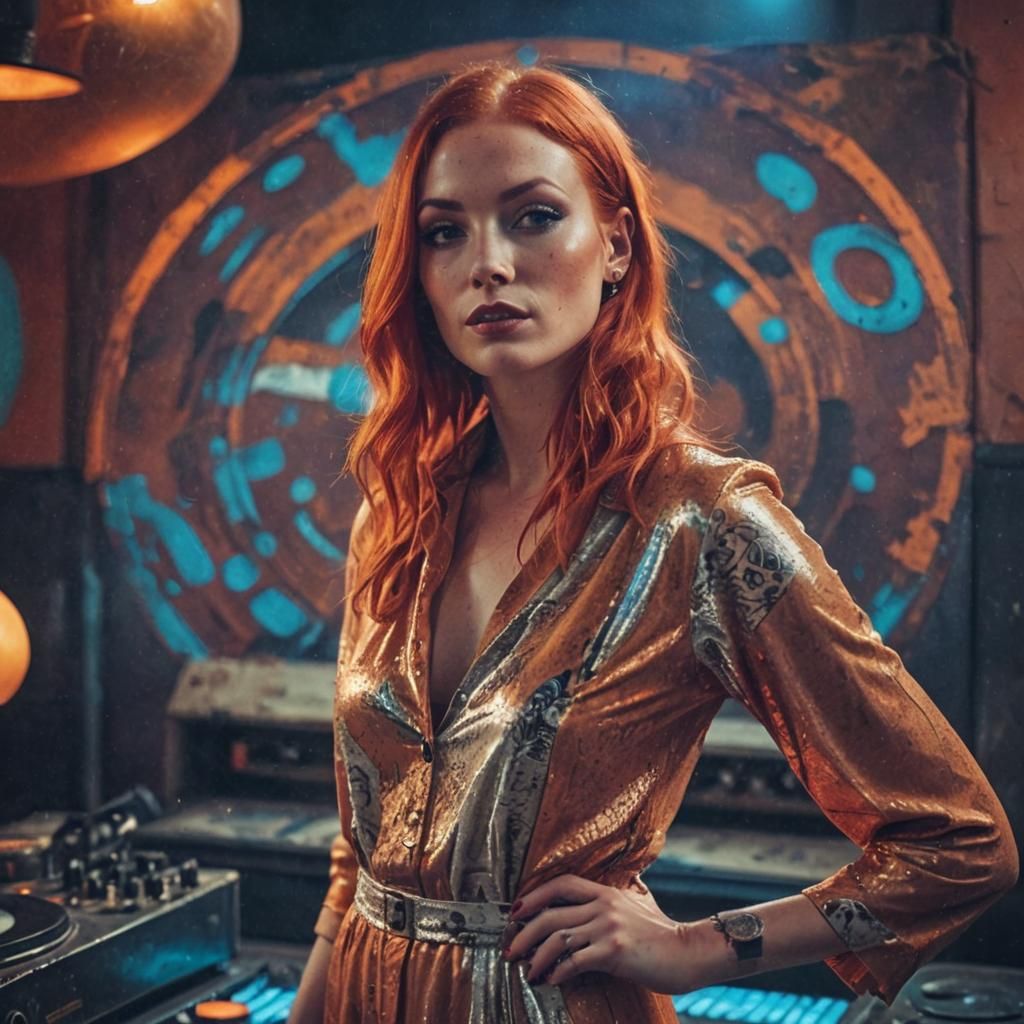 Retro Photo of Redhead Dancing on Vinyl