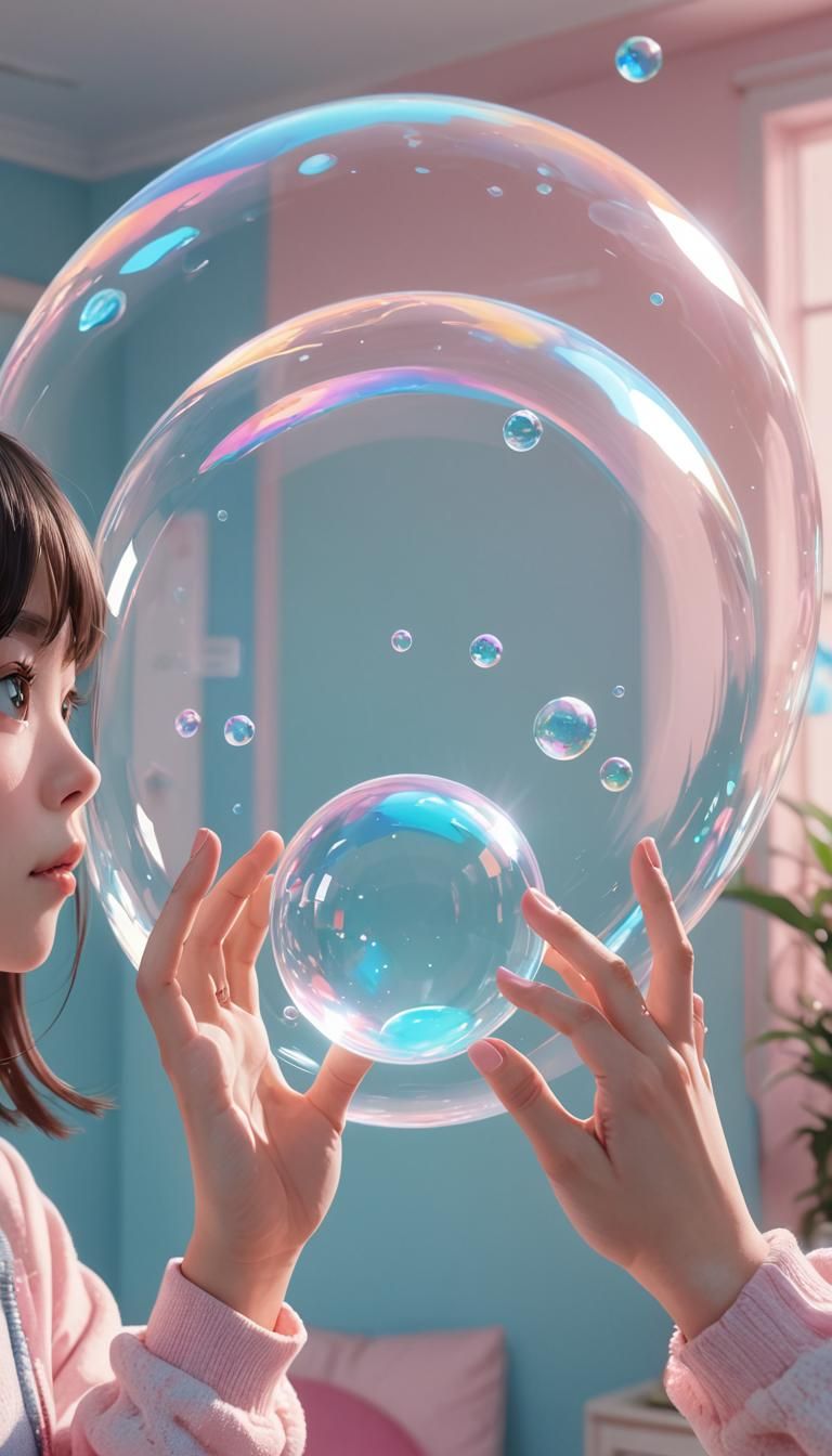 Anime Girl Zooms in on Sparkling Bubble