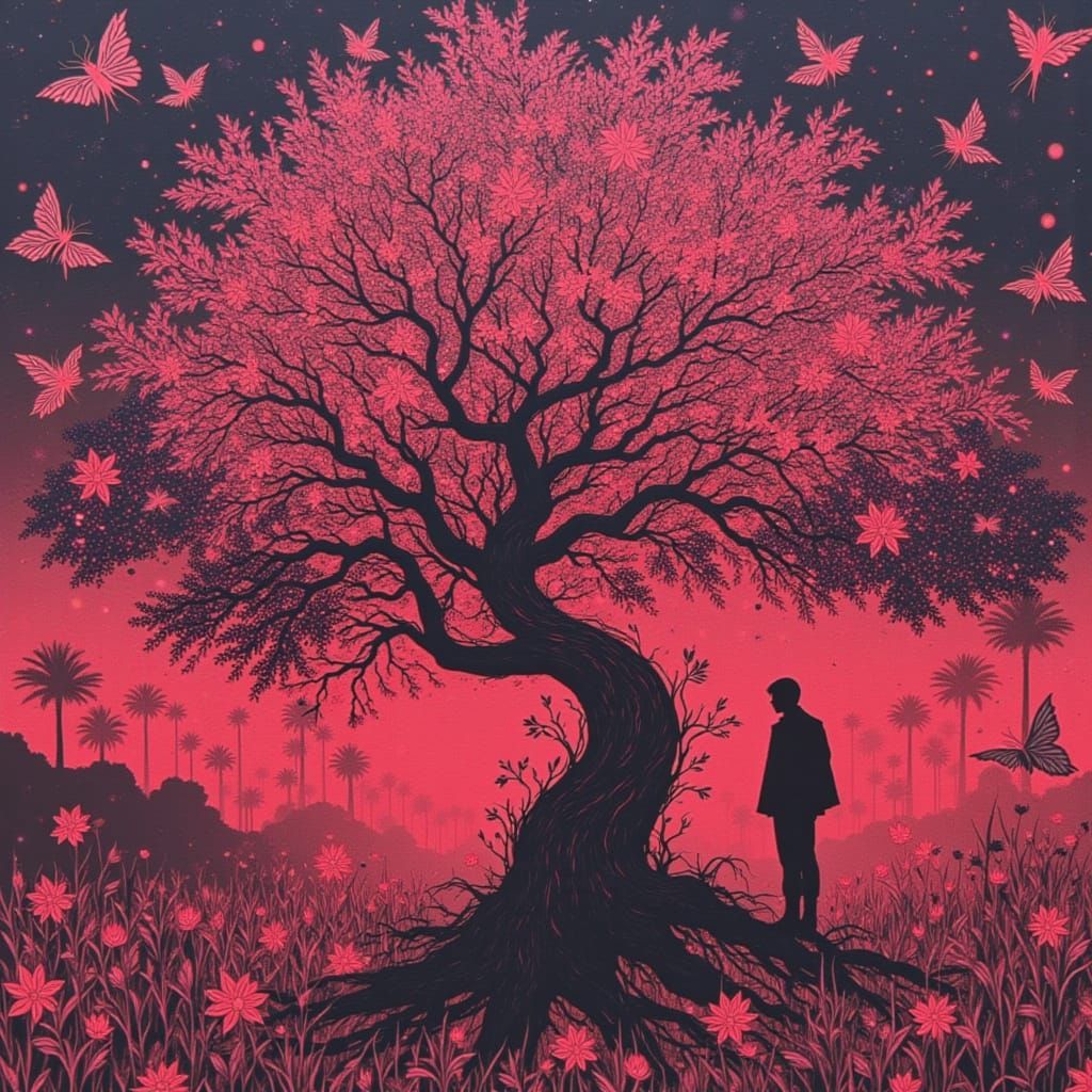 Abstract Silhouettes in Dynamic Night Landscape