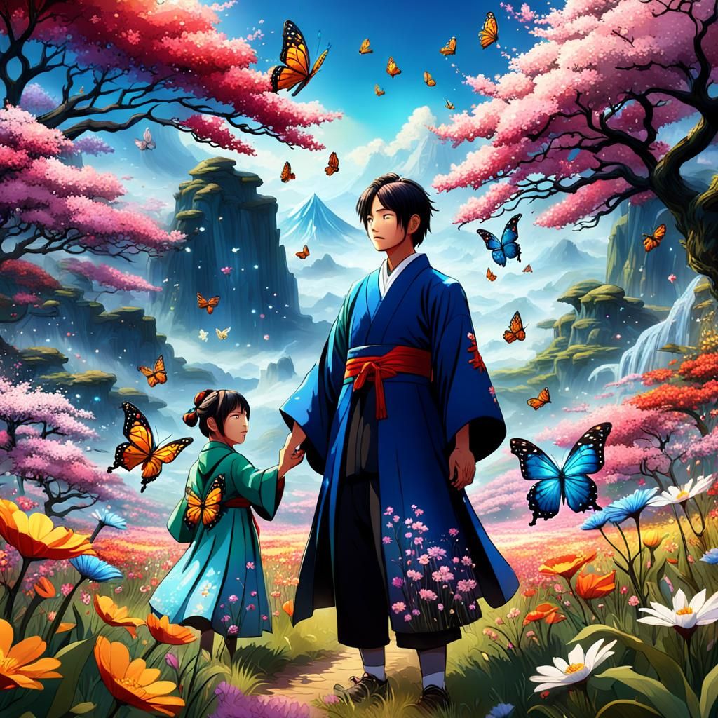 Japanese Couple in a Fantasy Flower Field