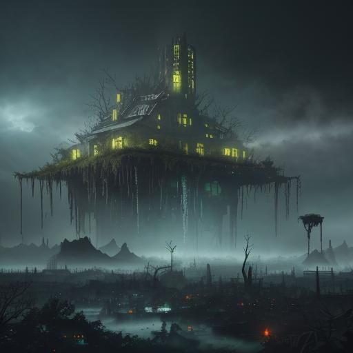 Goth Model in Decayed Coffee Shop, Matte Painting