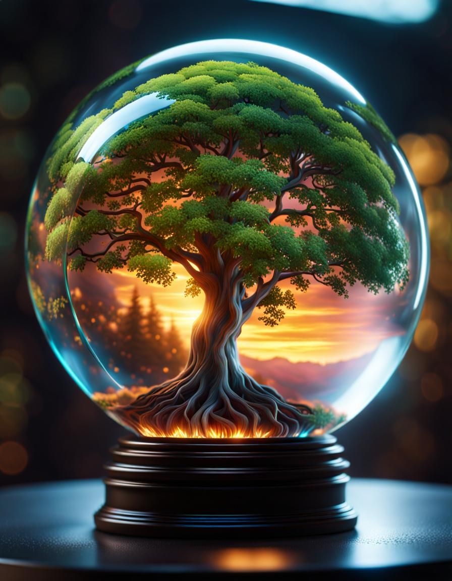 Holographic Tree in Glass Sphere Digital Matte Painting