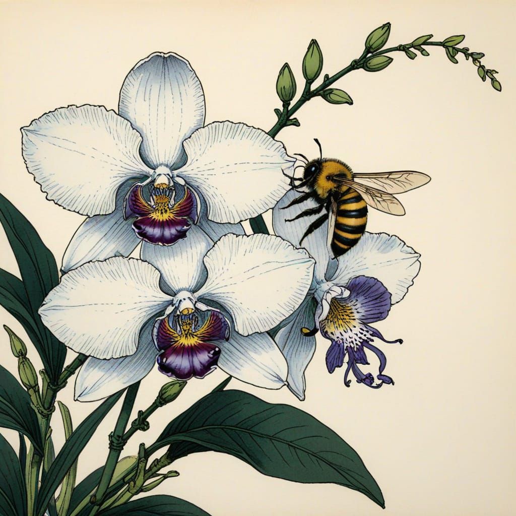 East Meets Renaissance Floral Still Life in Whimsical Waterc...