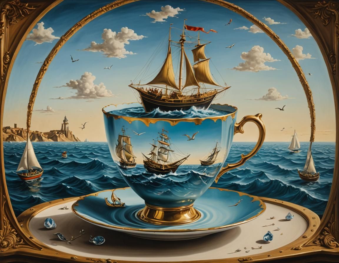 Ocean Teacup Voyage: Hyperrealistic Surreal Renaissance Art