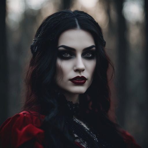 Dark Gothic Vampire Lady in Watercolor Style