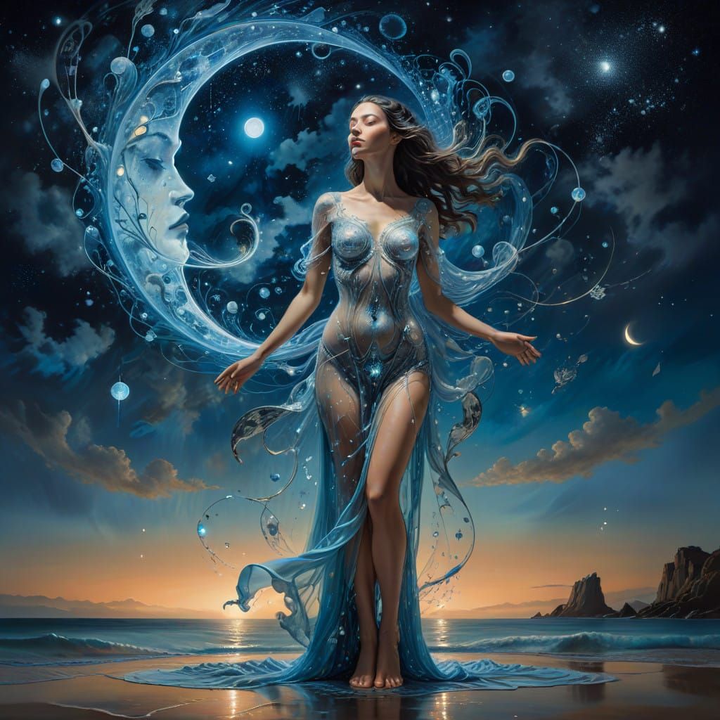 Ethereal Nighttime Goddess in a Celestial Aura
