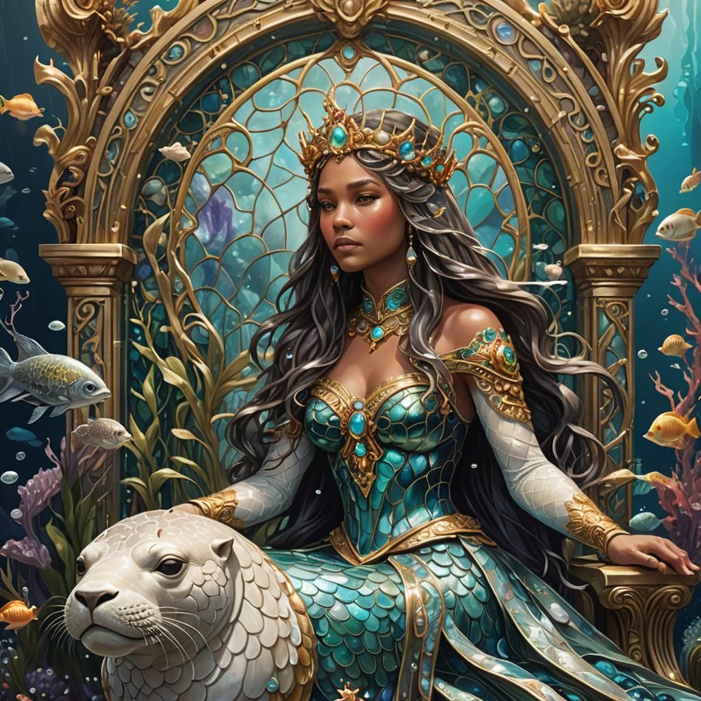 Sea Lion Princess in Art Nouveau Underwater Kingdom