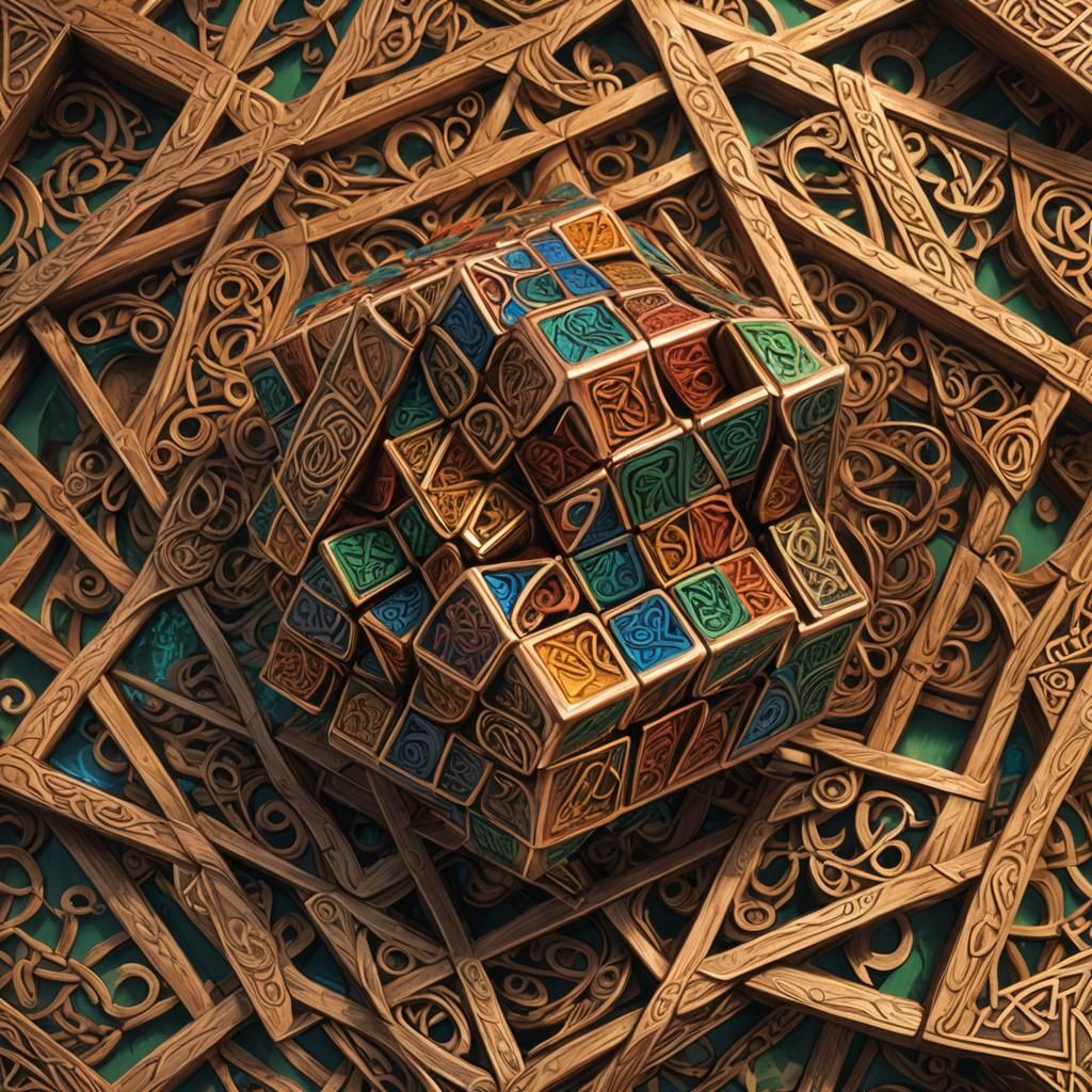 Celtic Copper Rubik's Cube with Sanskrit Inscriptions