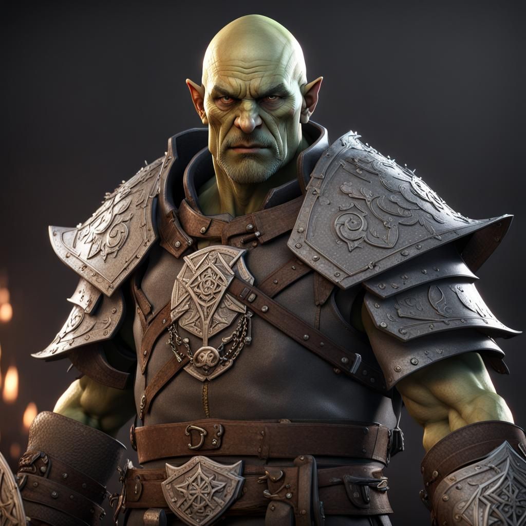 Half-orc cleric in plate armor