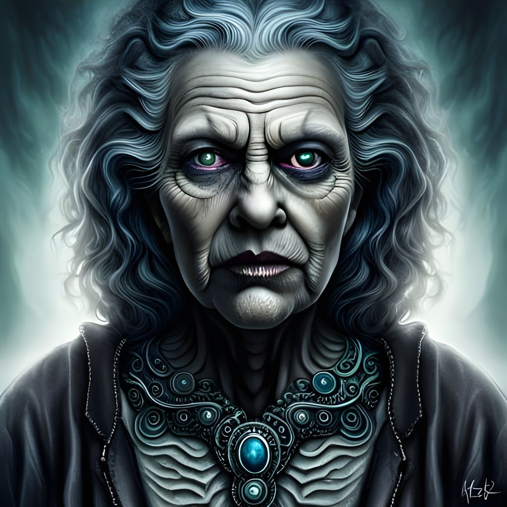 Detailed Sea Hag Portrait in Giger Style