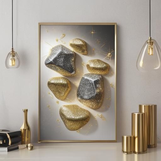 Abstract Gold and Silver Sparkling Rocks